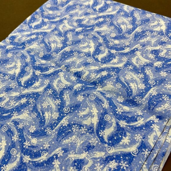 Blue Frozen Snowfall Snowflake Fabric Remnant Blue & White Cotton Winter Snow - Picture 7 of 7